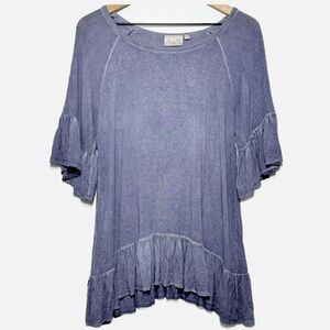 Dantelle blue ruffled tunic blouse lagenlook loose flowy fit S